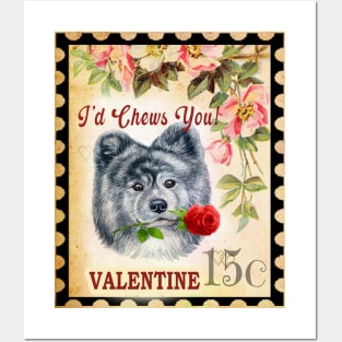 Akita brindle Vintage Valentine Funny Dog With Rose Posters and Art